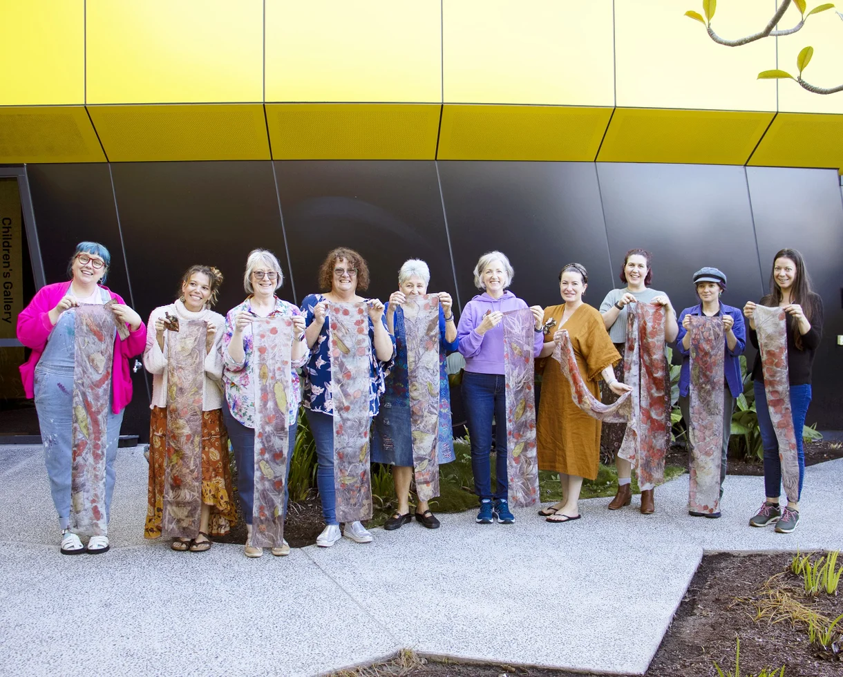 Participants at Norton's Botanical Printing Workshop with their finished pieces